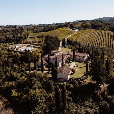 Aerial view of a B&B and holiday homes